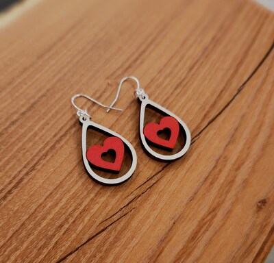 Valentine Wood Earrings, Hand-Painted, 2 Styles and Colors ,Lightweight - image3